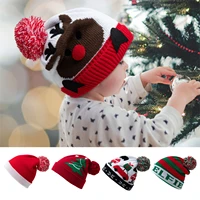 christmas knitted hat baby beanie cap with pompom christmas cartoon pattern winter unisex santa hat for baby toddler children