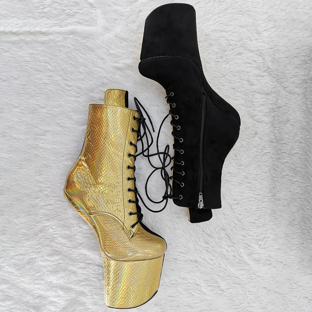 Leecabe Green Snake PU with suede  Upper Platform Ankle Boots Sexy Exotic heelless pole dance shoes