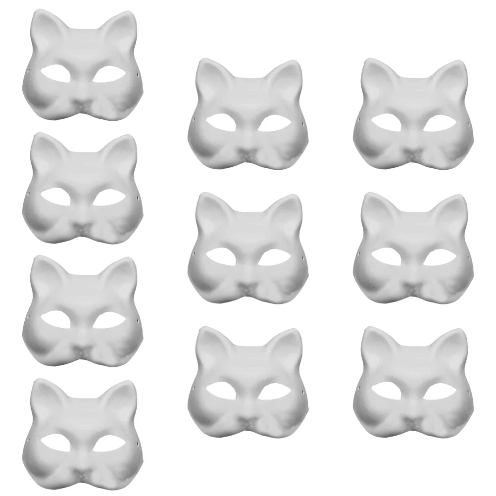 

10 Pcs Pulp Blank Mask Masquerade DIY Surface Supplies Props White Animal Cat Paintable Cosplay Accessories Therian