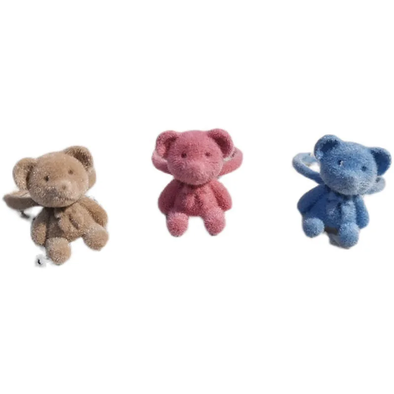 Открытое кольцо с Флокированным медведем милые медведи регулируемые кольца