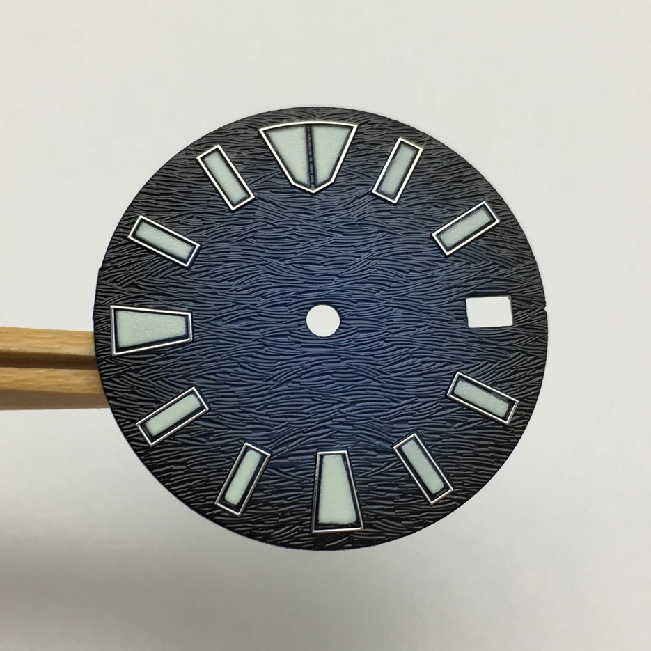 Modified 28.5mm Blue Black Dial Replacement Precision Green Luminous Lettering Dial Fit For NH35A Movement BD3