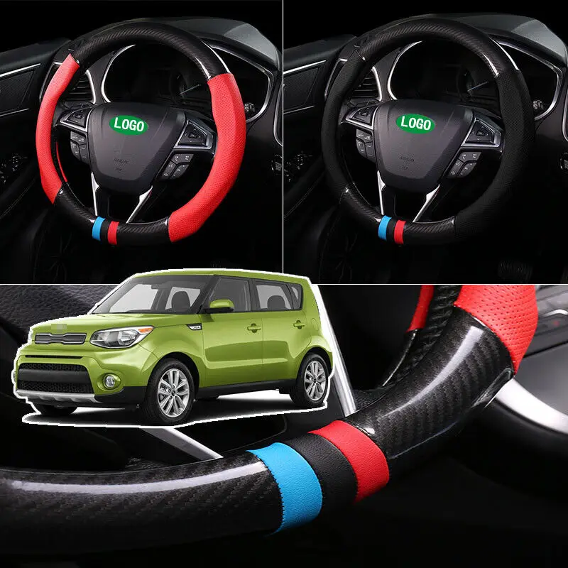 

38cm Durable Carbon Fiber Leather Car Steering Wheel Cover Wrap For Kia Soul