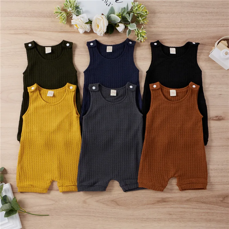 

Newborn Baby Jumpsuits Summer Toddler Kids Boys Girls Sleeveless Button Solid Color Romper for Infant Casual Jumpsuits Costume