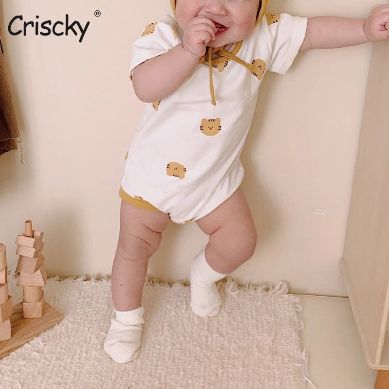 

Criscky Newborn Baby Clothes Lemon Print Baby Bodysuit Cute Baby Hat Toddler Boys Bodysuit Set baby Indoor Clothes