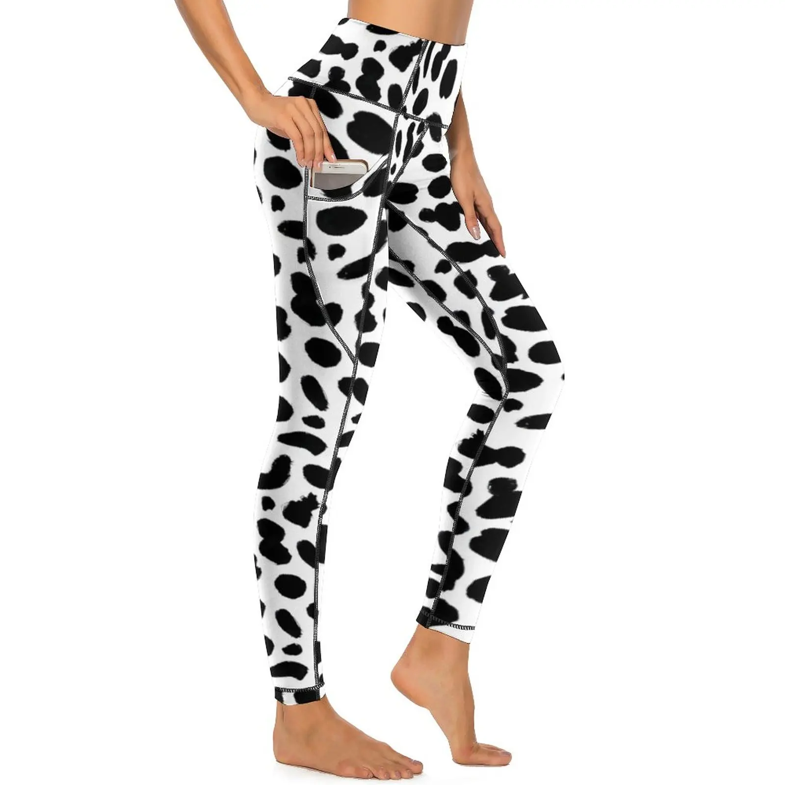 

Dalmatian Print Leggings Black White Spots Fitness Gym Yoga Pants High Waist Vintage Leggins Sexy Stretchy Pattern Sport Legging