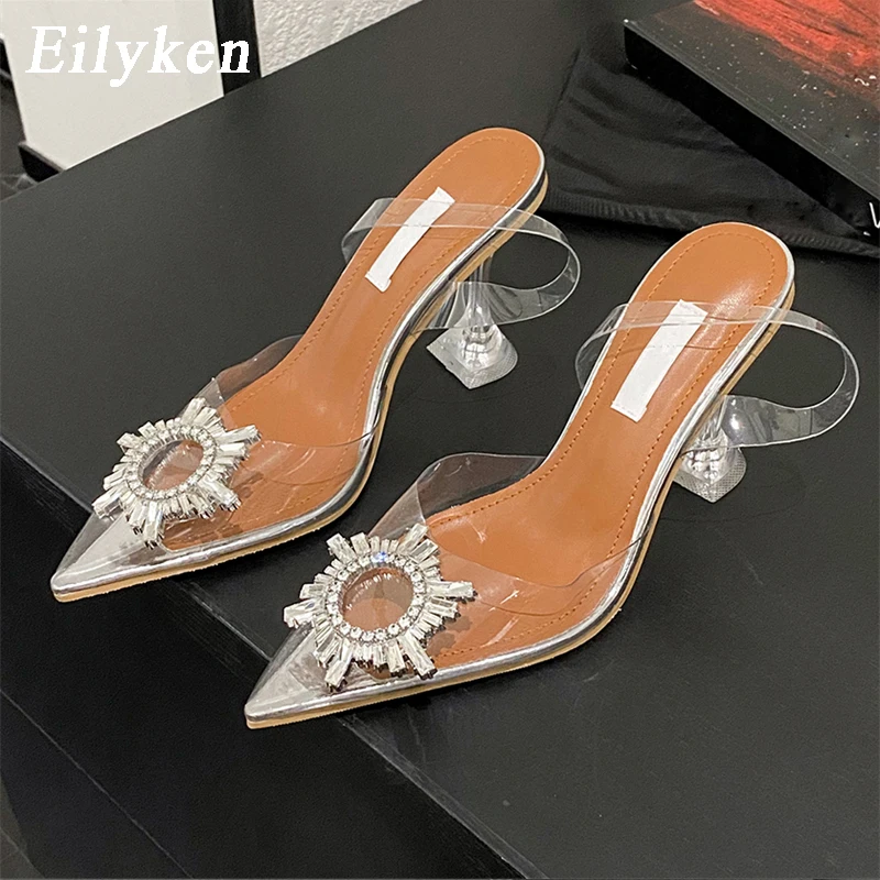 

Eilyken/прозрачные женские туфли-лодочки из ПВХ с цветочным принтом и кристаллами; Пикантные босоножки с острым носком и ремешком на пятке; Босоножки на прозрачном каблуке; Туфли на свадьбу и выпускной