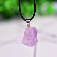 natural amethyst ore pendant handmade ornament witchcraft crystal point crystals lucky necklace energy gift leather necklace