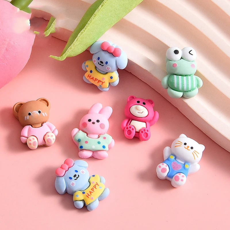 

200pcs Resin Mini Rabbit Bear Frog Flatback Cabochon Scrapbook Kawaii DIY Embellishments Accessories