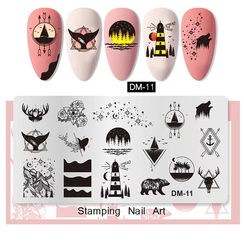 Пластины для стемпинга ногтей с изображением животных цветочные листья