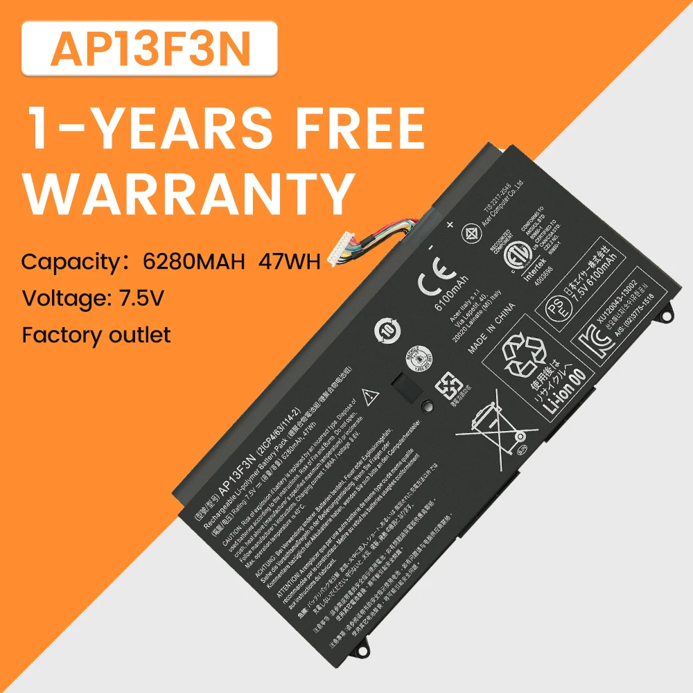 AP13F3N 2ICP4/63/114-2 Аккумулятор для ноутбука Acer Aspire S7-392 S7-392-9890 S7-391-6822 Ultrabook 7 5 в 6280 мАч