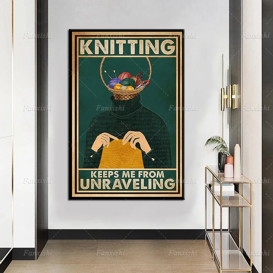 

Hd Prints Canvas Painting Wall Art Knitting Keeps Me From Unraveling Poster Modern Funny Vintage Home Decor Modular Pictures