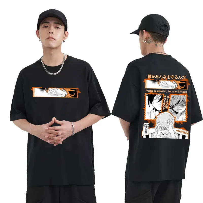 

Anime Yakusoku No Neverland The Promised Neverland Emma Norman Ray Graphic T-shirt Men Women Vintage Casual Oversized T Shirts