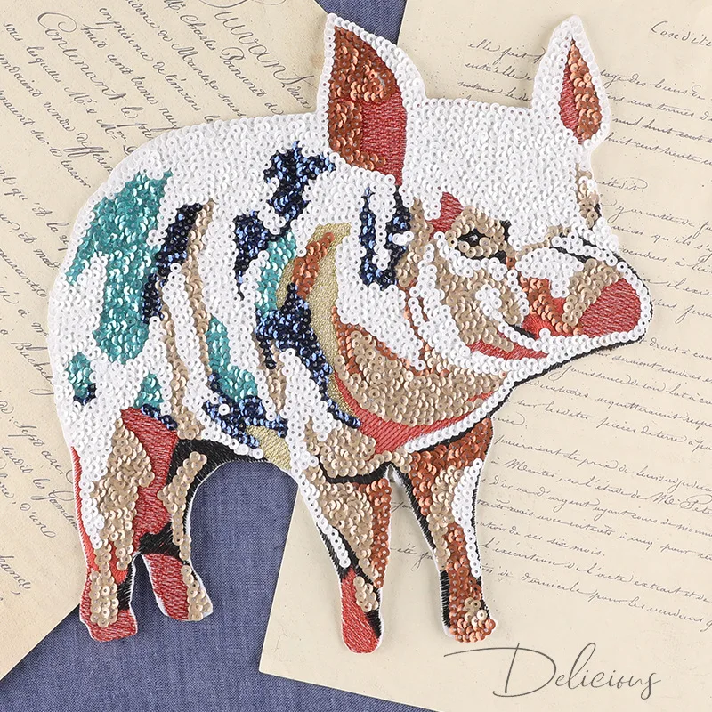 

Cartoon Pig Sequin Patches and Appliques for Clothing Sewing Patch Garment Accessories Embroidery Badge Thermoadhesive Patches