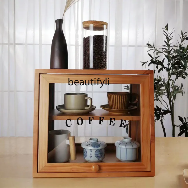 

Шкаф-буфет zqрандовый настольный компактный многофункциональный с принтом кофейного стекла и двойной дверью