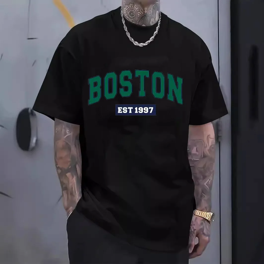 Мужская хлопковая футболка с коротким рукавом свободного покроя