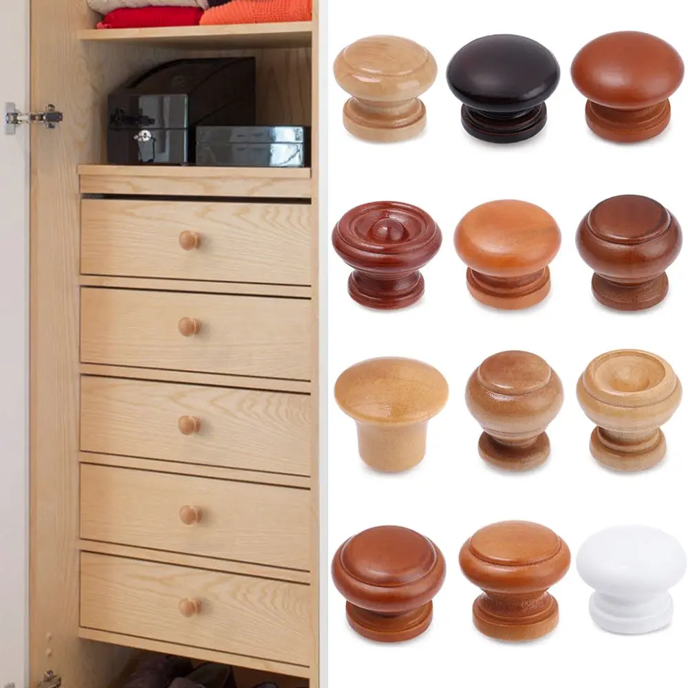 

1Pcs Natural Wood Kitchen Cabinet Drawer Knobs Cupboard Wardrobe Dresser Furniture Handle Furniture Hardware with Screw