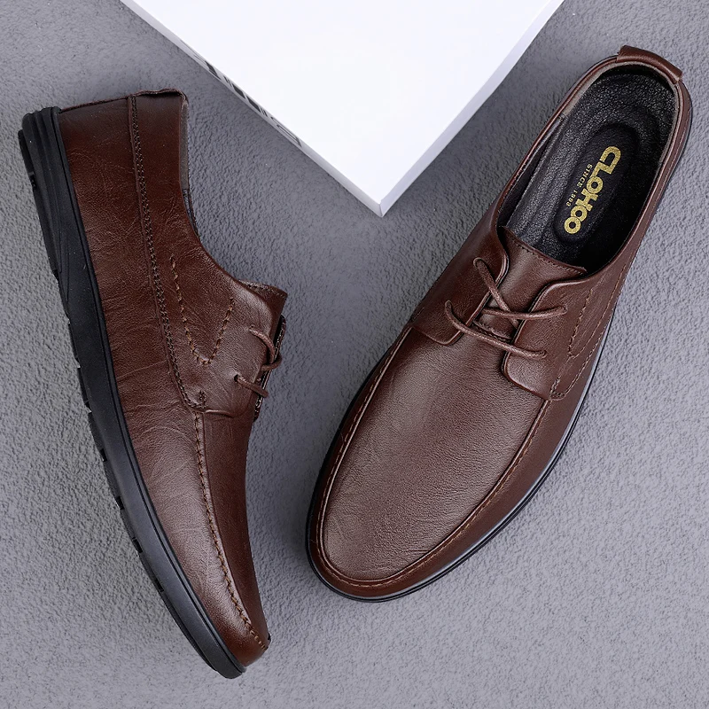 

Comfy Leather Men Flats Fashion Men Casual Shoes Comfortable Man Soft Loafers Lace Up Oxford Shoes Lightweight Business Sneakers