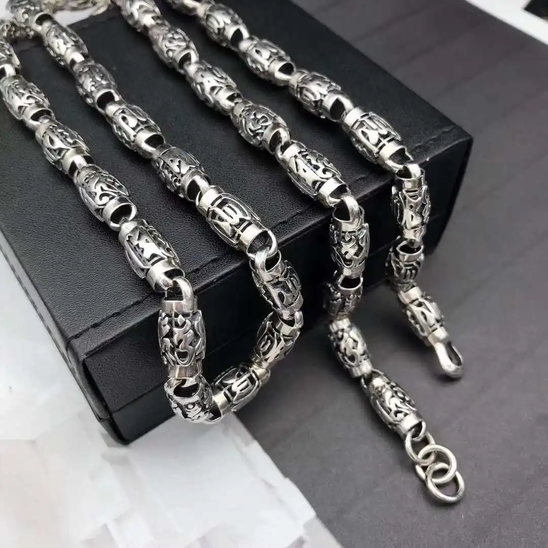 

S925 pure silver ornaments traditional six words cylinder fashion necklace restoring ancient ways men domineering