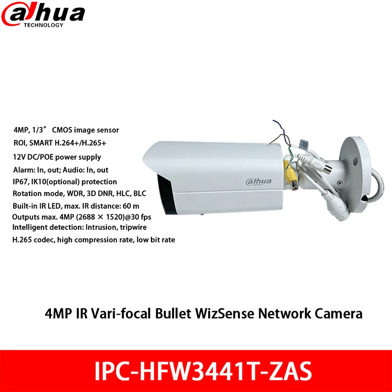 

Dahua 4MP IP Camera POE IPC-HFW3441T-ZAS Starlight Motorized Vari-focal 2.7-13.5MM H.265 IR60M IP67 IK10 Security Webcam Outdoor