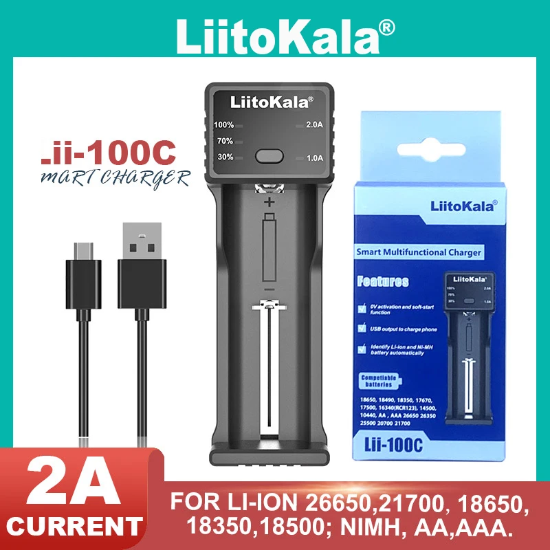 

Зарядное устройство LiitoKala для аккумуляторов 21700 в 3,7 18650 18350 26650 в AA AAA Ni-MH C 2A