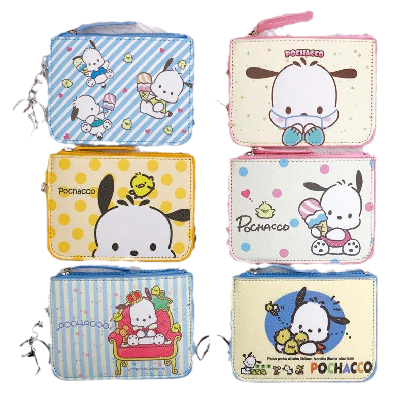 

Kawaii Sanrioed Pochacco Coin Purse Id Card Holder Anime Cute Girl Heart Student School Card Meal Card Coin Purse with Key Chain