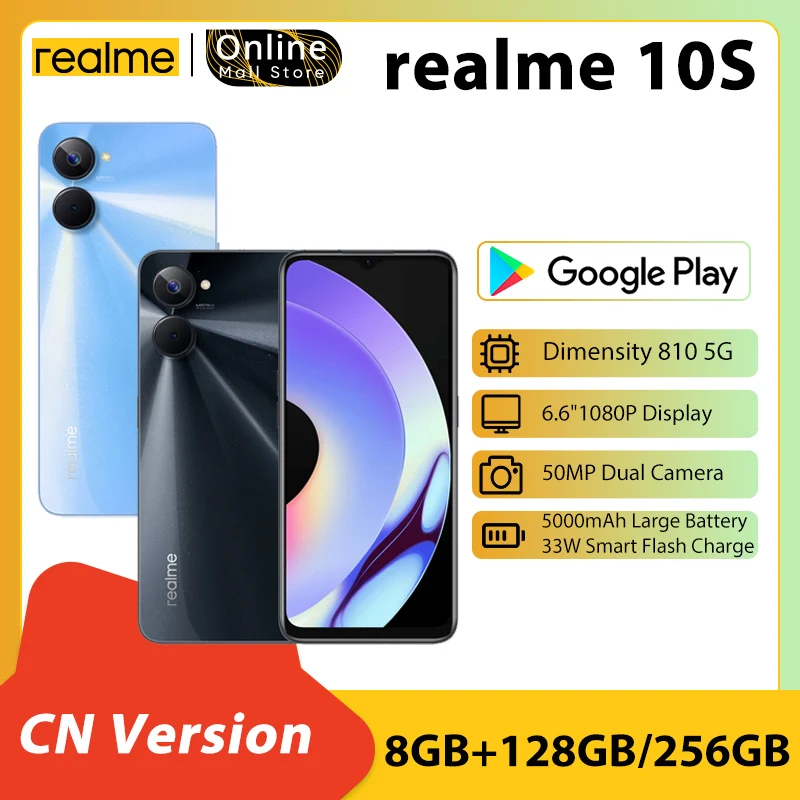 realme 10S 5G Smartphone Dimensity 810 5G 5000mAh Large Battery 33W Smart Flash Charge 50MP Ultra-HD Camera 6.6'' 1080P Display