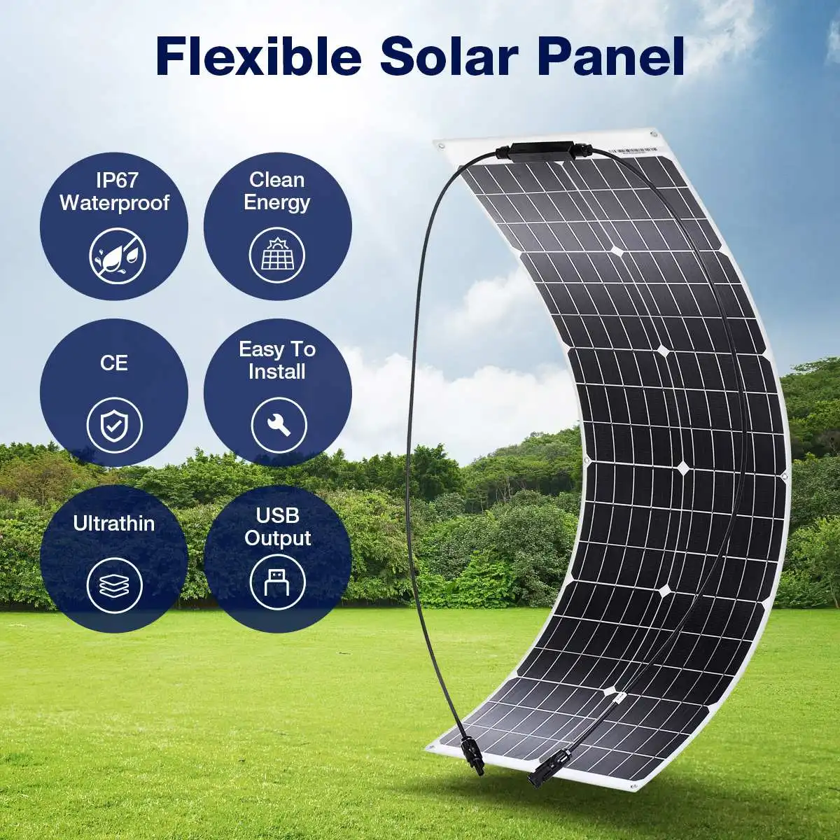 Полугибкая монокристаллическая солнечная панель, 1000 Вт, 18 в