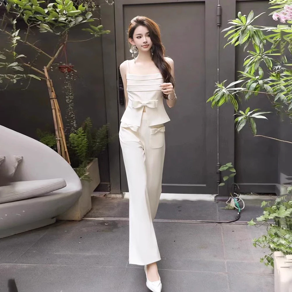 Женский комплект из топа и брюк VGH элегантный однотонный двух предметов топ без