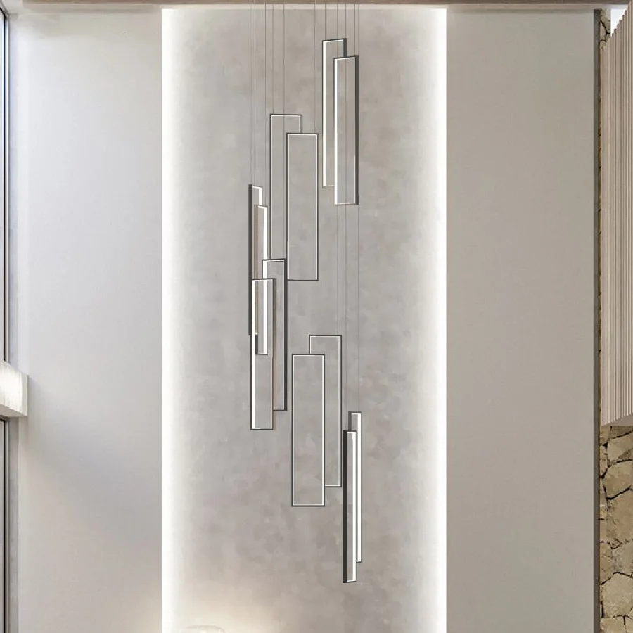 

Nordic Simple Led Dimmable Pendant Lights Modern Stairs Black Rectangle Hanging Lamp Led Luminarias Adjustable Led Suspend Lamp