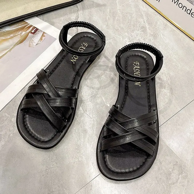 

Сандалии женские на плоской подошве, Классические босоножки с ремешком на щиколотке, мягкая удобная повседневная обувь, лето 2023