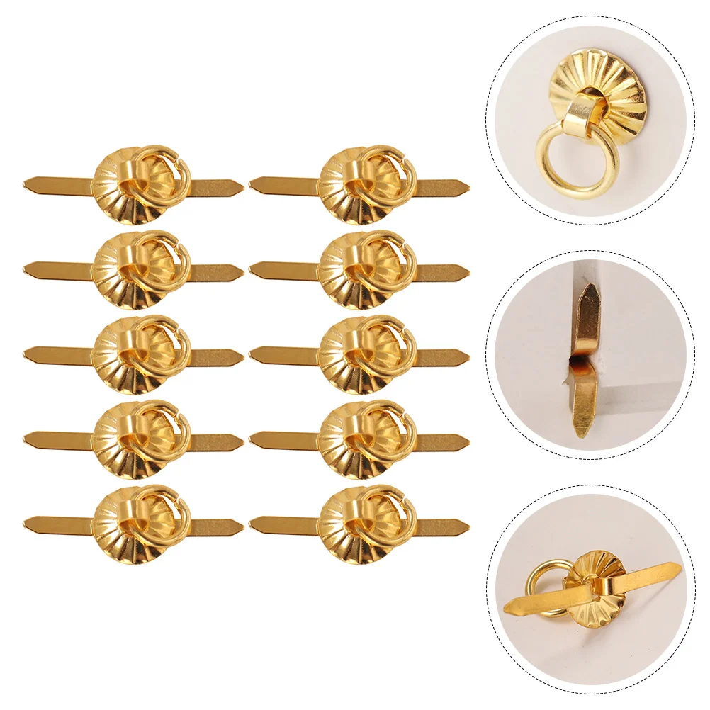

10pcs Decorative Handles Miniature Door Ring Vintage Cabinet Door Handles for 1: 6 House Jewelry Boxes Gift Wooden Cases Golden