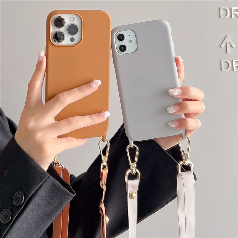 

Luxury Liquid Silicone Crossbody Lanyard Strap Rope Cord Soft Case for IPhone 14 12 11 13 Pro Max MiNi X S XR 8 7 Plus SE3 Cover