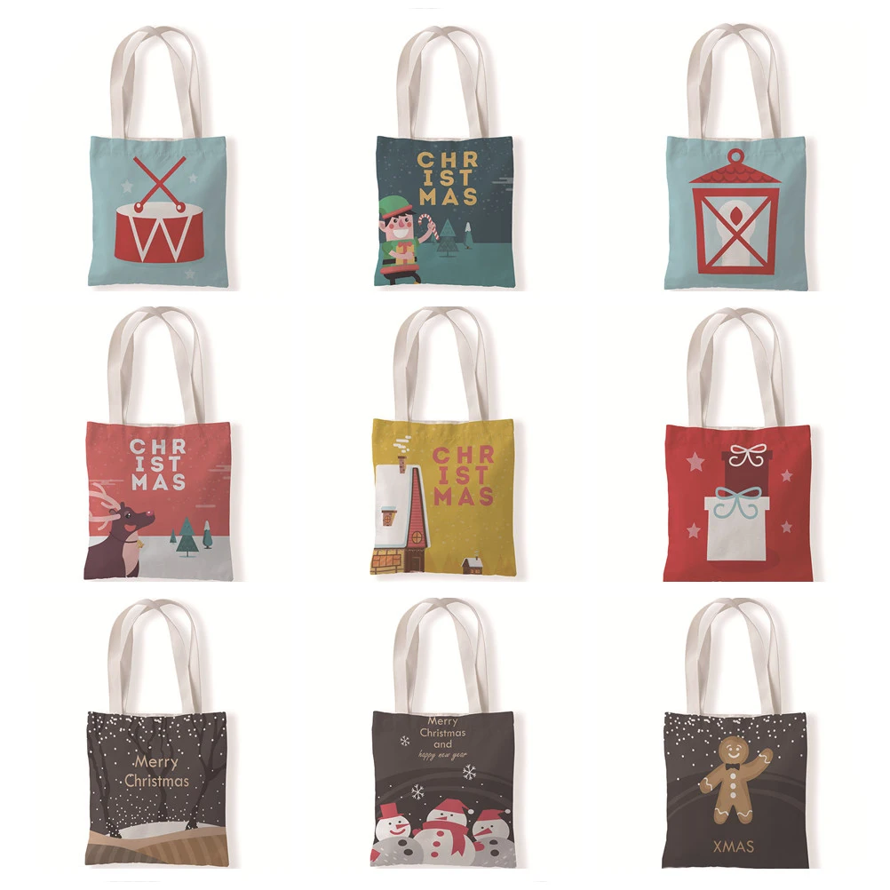 

Santa Claus Women Gift Snowman Print Handbags Christmas Girl Tote Eco Reusable Shopping Bag Foldable Shoulder Bag
