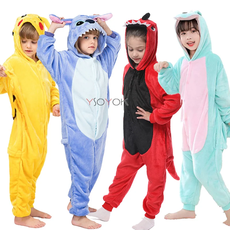 

Kids Kigurumi Stitch Unicorn Onesies Girls Animal Pajamas Boys Flannel Pijamas Winter Sleepwear Dinosaur Sleeping Wear Jumpsuit