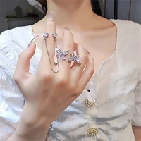 adjustable 3d fashion butterfly ring cubic zirconia sparkly butterfly ring double rhinestone butterfly ring for women 2022 trend