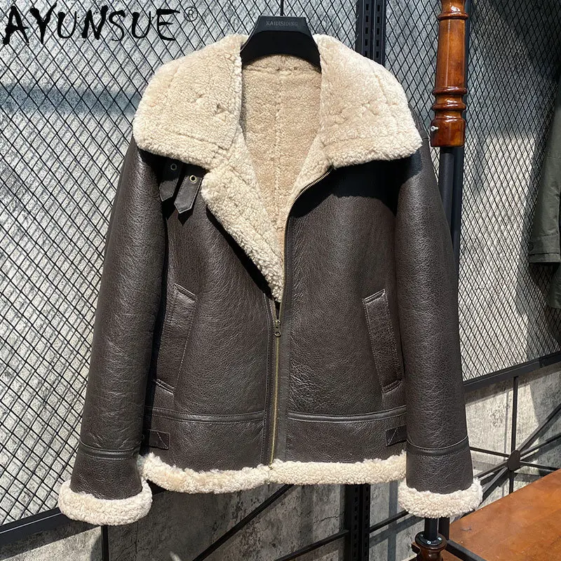 

AYUNSUE Real Fur Coat Men Jackets for Winter Natural Sheepskin Jacket Thickened Genuine Leather Coats Men Clothing chaquetas SGG