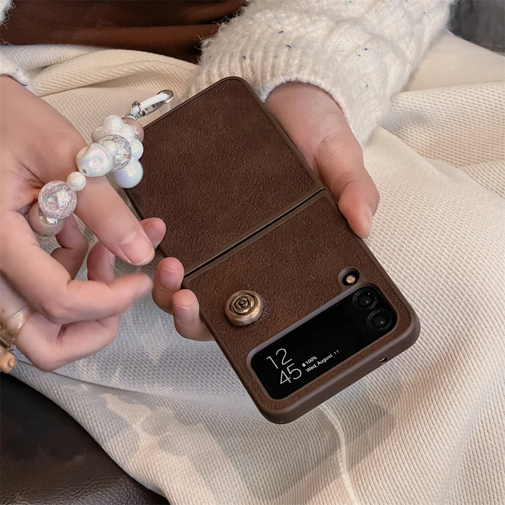 Роскошный Жемчужный милый 3D чехол с цепочкой камелии для телефона Samsung Galaxy Z Flip 5 4 3