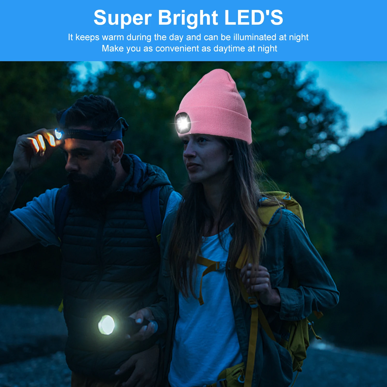 

USB LED Flashlight Beanie Multipurpose Keep Warm Hat Lights Rechargeable Detachable 3-Gear Brightness Unisex for Night Fishing
