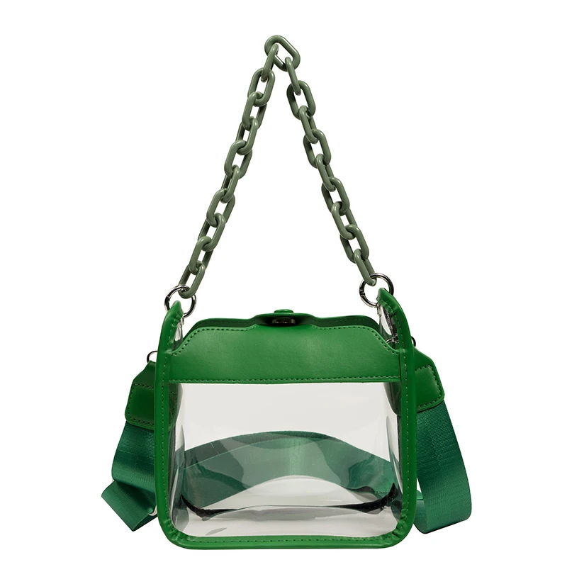 

Free Shipping Fashionable PVC Purse Jelly Handbags Transparent Shoulder Bag with Chain Clear Crossbody Bag Stadium Approved