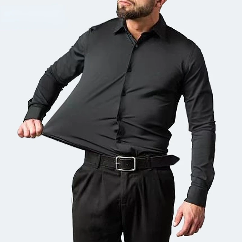 

2022 High Quality Luxury Stretch Men's Business Casual Social Shirt Solid Color Long Sleeve Trendy Elegant Clothes