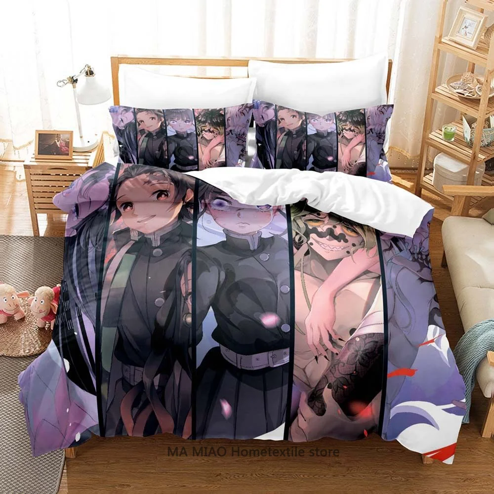 

2/3pcs Demon Slayer Bedding Set Japanese Anime Duvet Cover Sets with Pillowcase Anime Quilt Cover 3D Printing Queen Size