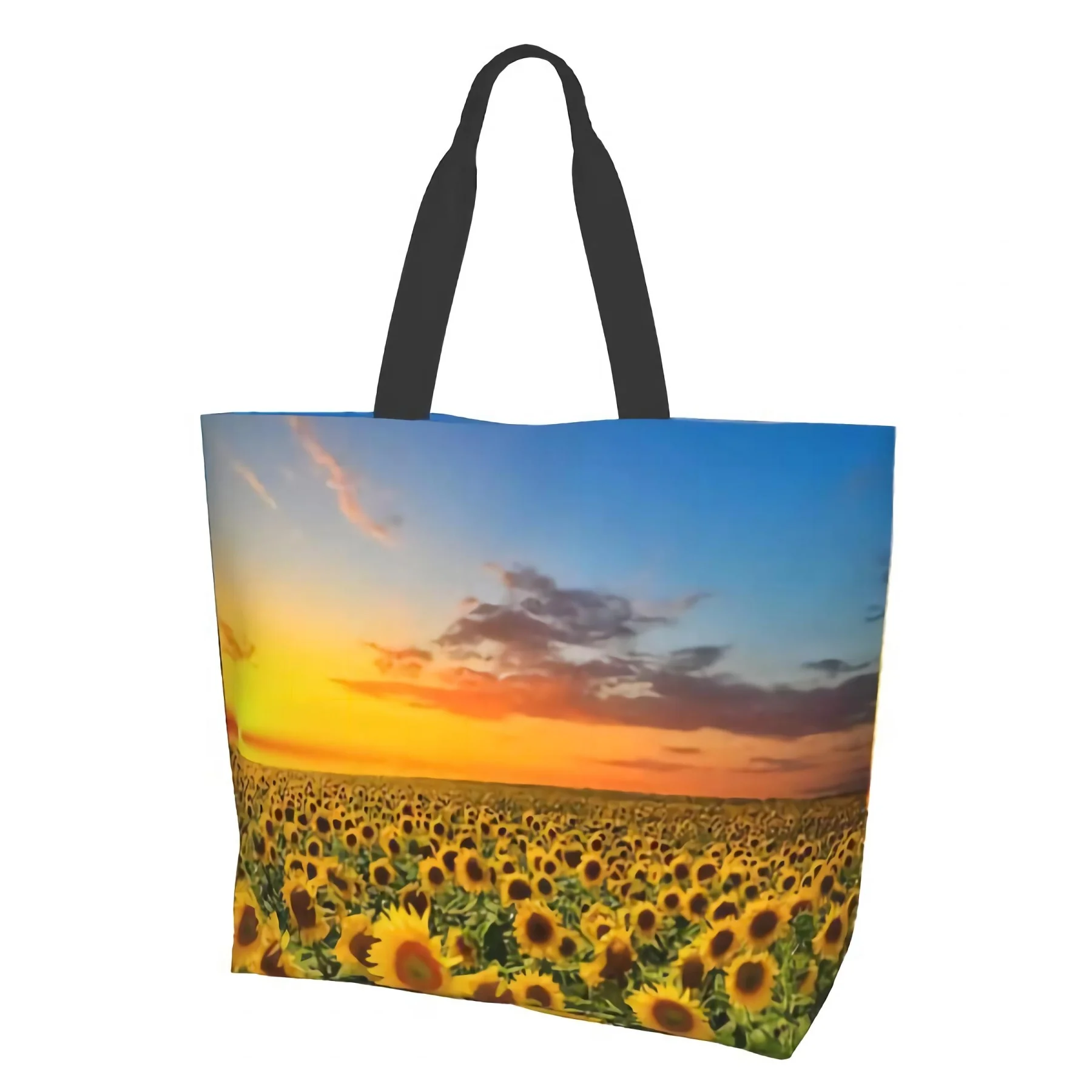 

Sunflowers Sunset Canvas Tote Bag for Women Weekend Kitchen Grocery Bags Bulk Large Casual Shopping Shoulder Handbag Storage