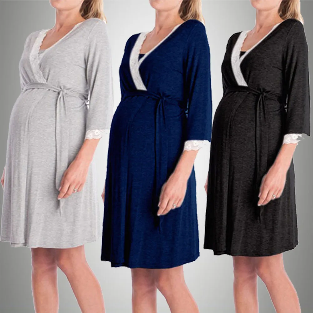 V Neck Maternity Sleep Dress Robe Pregnant Women Clothes Nursing Nightwear Pajama Sleepwear Ropa Mujer Embarazada Premama