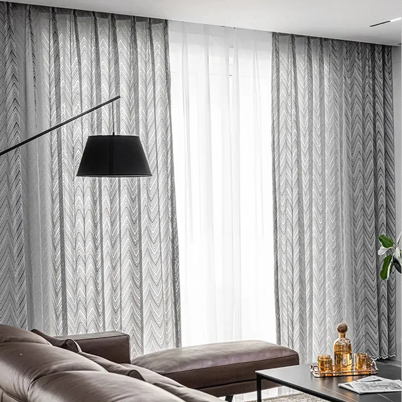 

2022 Unique Light and Shadow Hollow Design Sheer Curtain for Sliding Door Window Gauze White Tulle for Living Room Curtain Drape