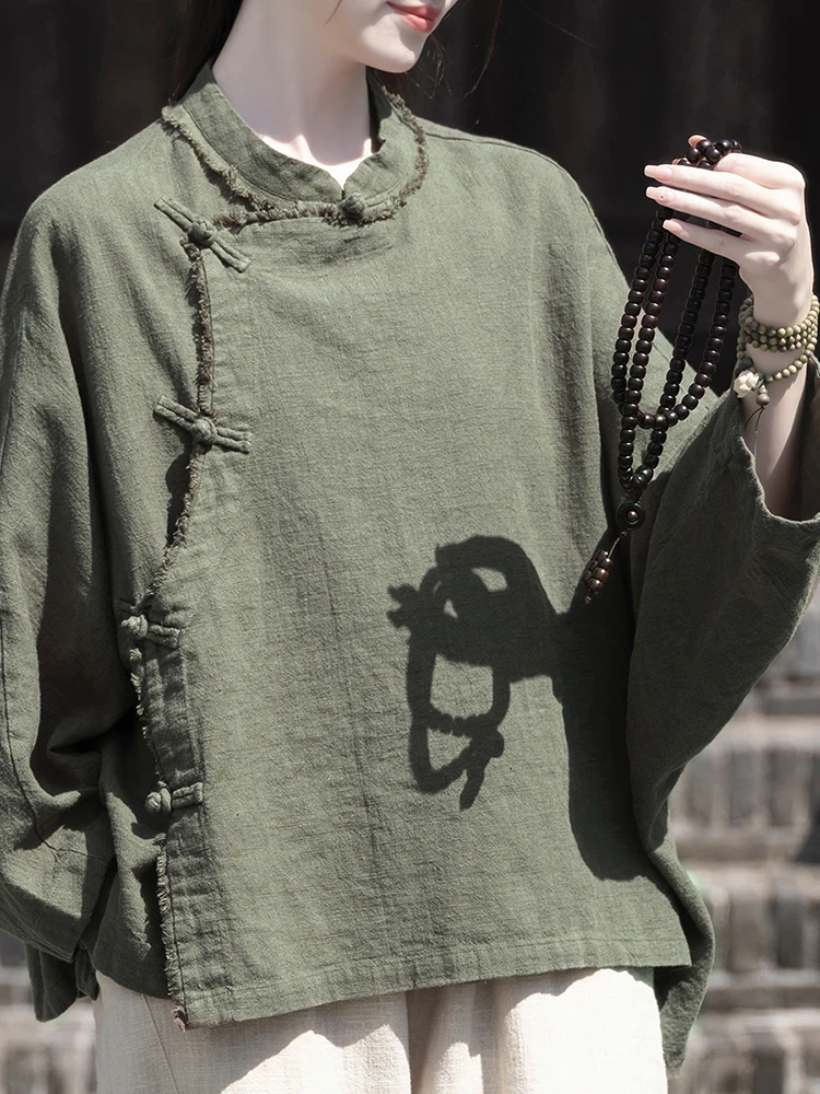 Свободные рубашки Ramie для женщин весна и осень 2024 новая женская одежда из хлопка