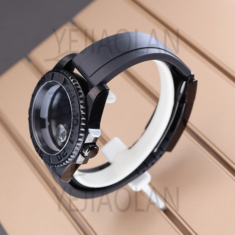 40mm Black Men's Watch Cases Rubber Strap For YACHT-MASTER Seiko nh34 nh35 nh36 nh38 Miyota 8215 eta 2824 Movement 28.5mm Dial