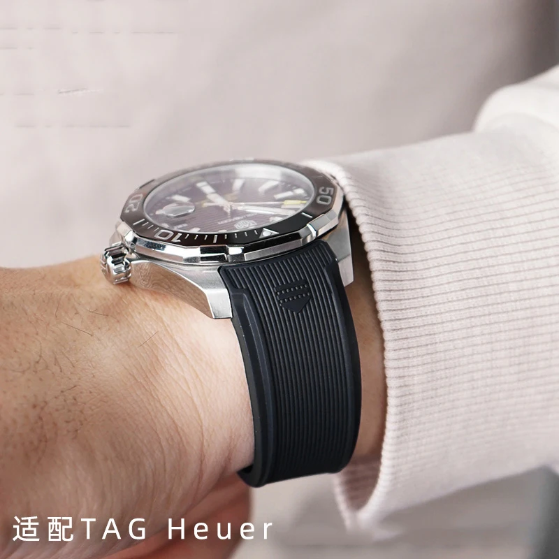 Rubber Silicone Watch Strap For Tag Heuer CARRERA AQUARACER Series Watch Black Blue Watchband Suitable 22mm