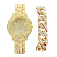 iced out watches luxury quartz wristwatch with micropave cz alloy diamond hip hop clocks for women men jewelry set reloj