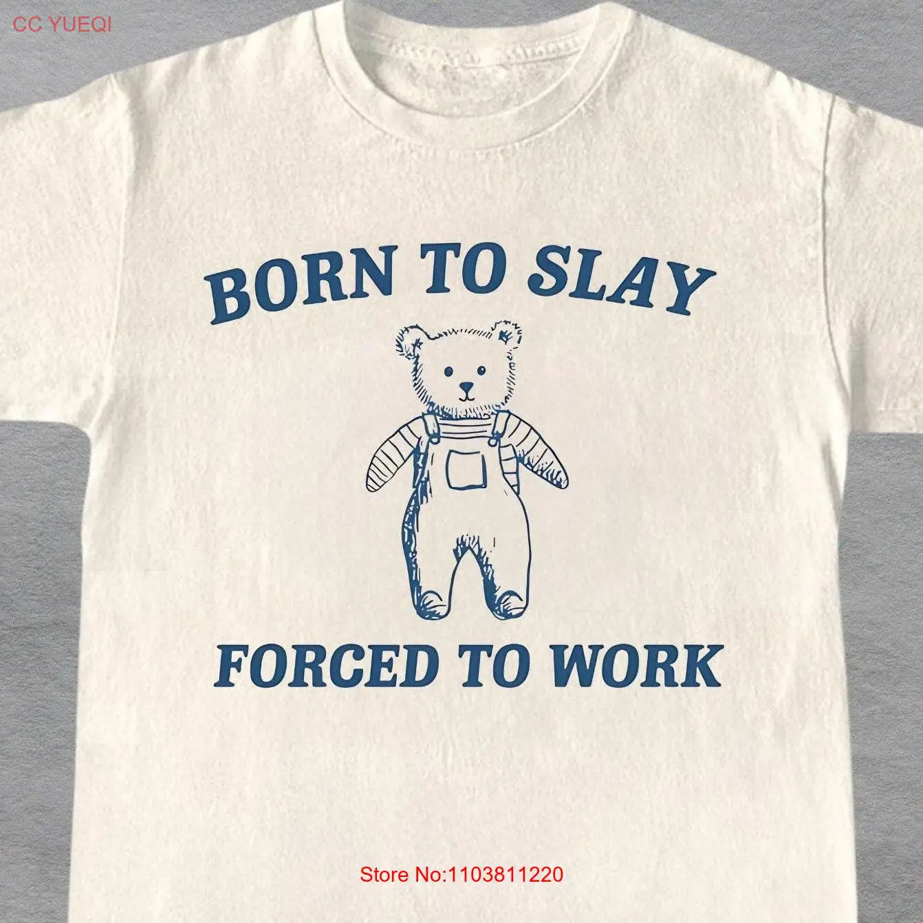 Винтажная футболка Born To Slay Forced Work в стиле ретро с забавным медведем и милым