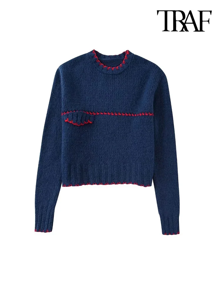 

Женский трикотажный свитер с длинным рукавом и круглым вырезом